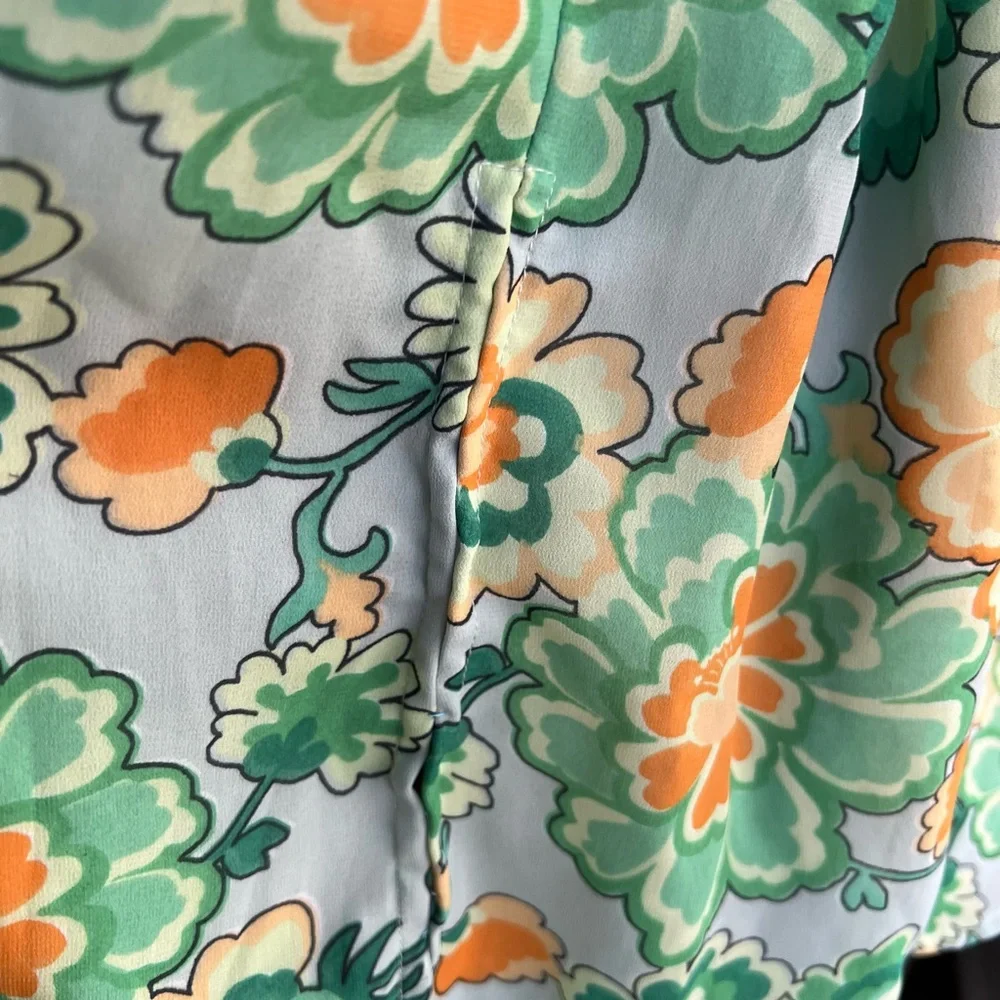 ASOS Green Orange Floral Open Back Smocked Mini Dress 70s Retro 4